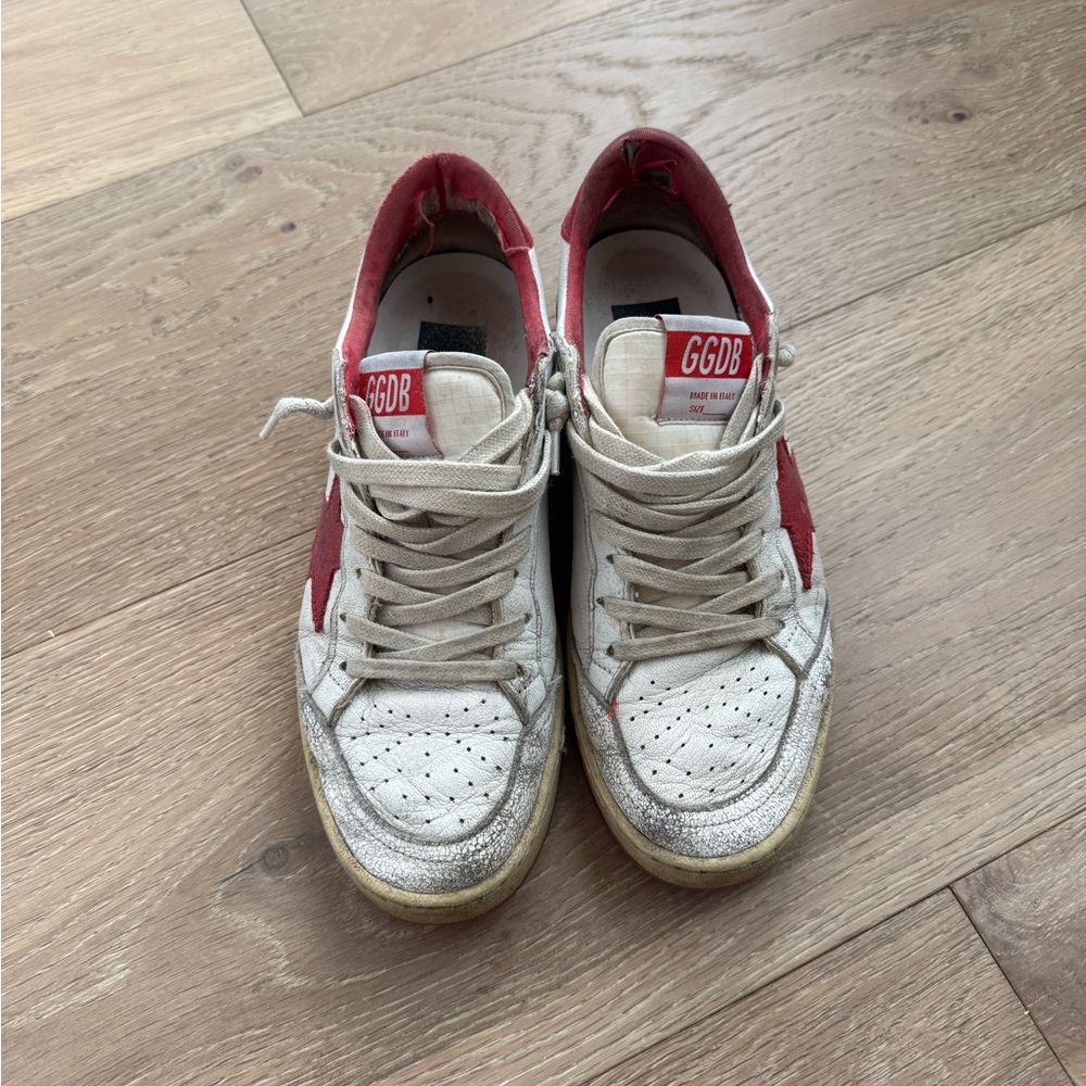 Golden Goose Red and White Sneakers